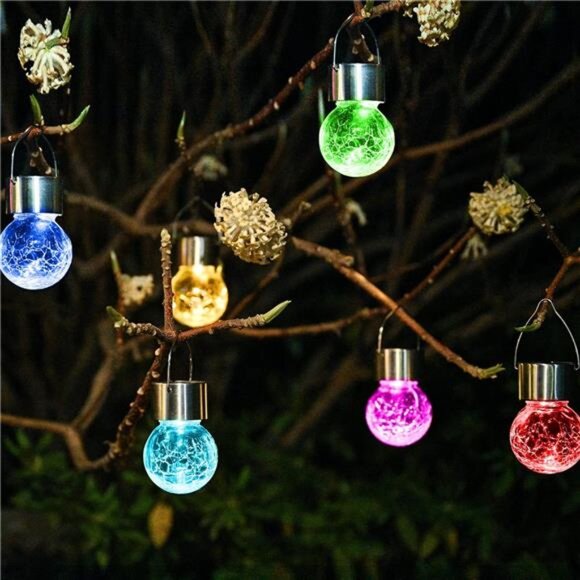 Hanging Solar Lights Outdoor, 8 Pack Decorative Cracked Glass Ball Light - Picture 1 of 7